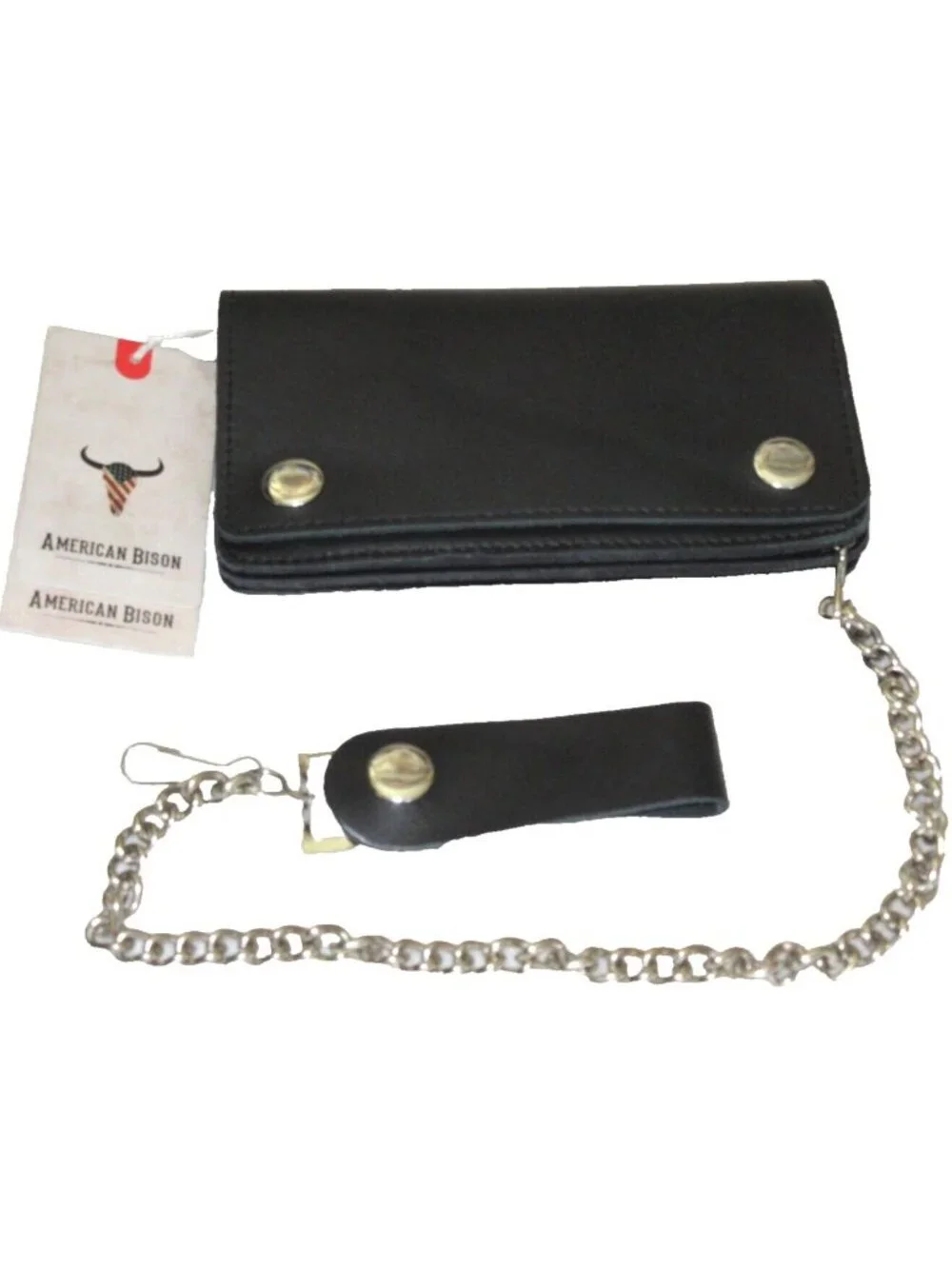 Men's Classic Genuine Premium Leather Snap Chain Trucker Biker Wallet Black NEW